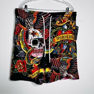 REBEL Skulls Flowers Mens Short NON DUCOR DUCO Double Layered Mesh Size 2XL